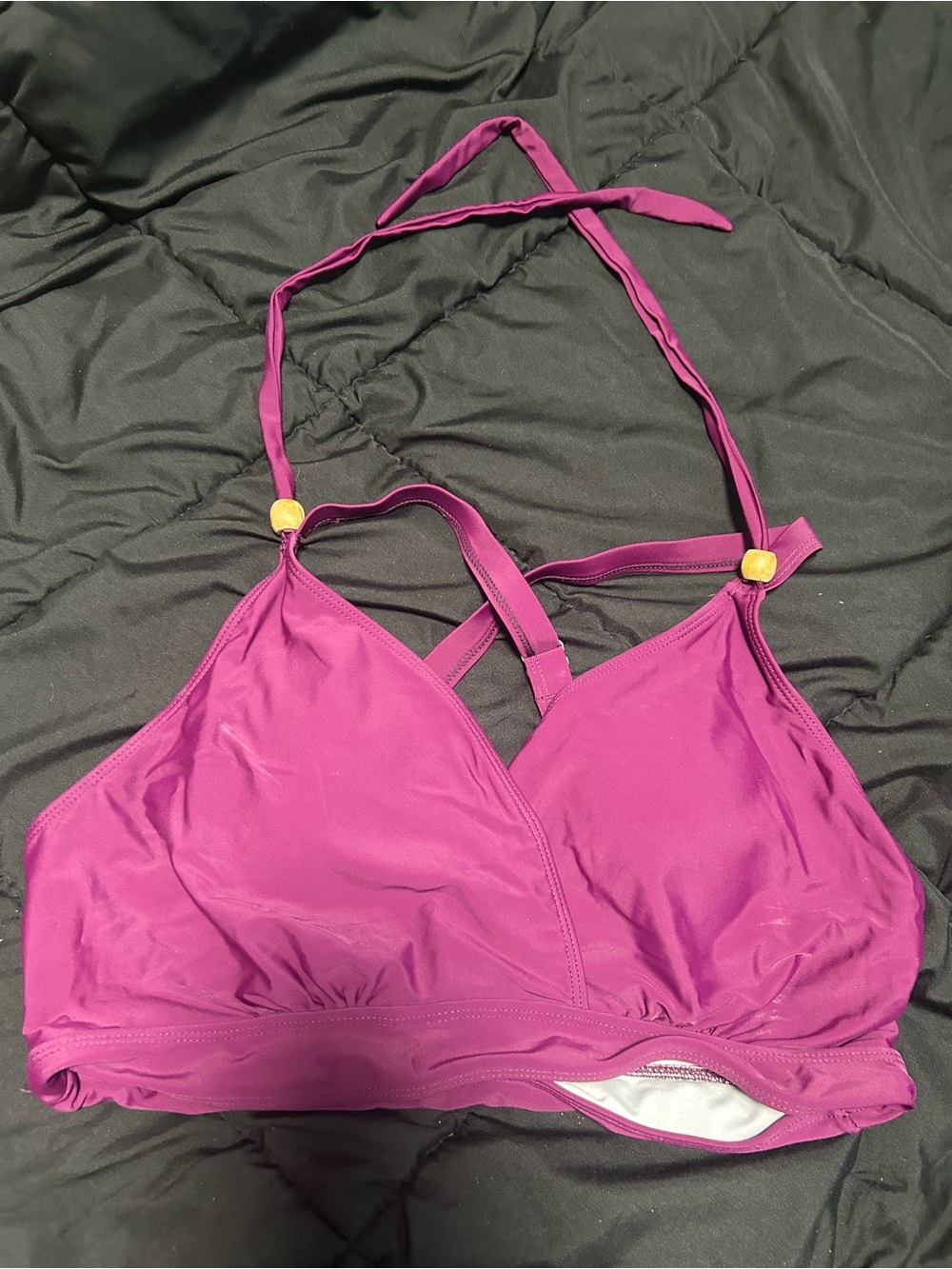 BloomChic Magenta Halter Bikini Top with Gold Accents